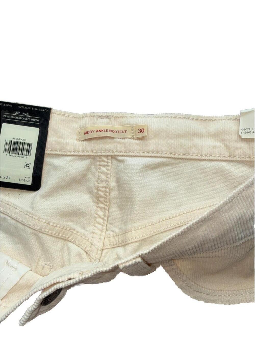Levi’s Premium Corduroy Pants Women Ivory Middy Ankle Bootcut 30x27 New - Picture 3 of 4